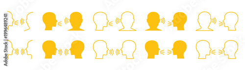 Yellow of people speaking and listening in various combinations isolated on transparent background