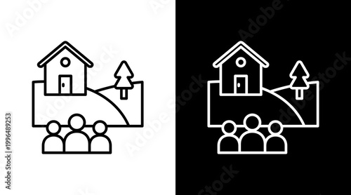 Rural Population Outline White Icon Set Design