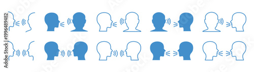 Light blue of people speaking and listening in various isolated on transparent background