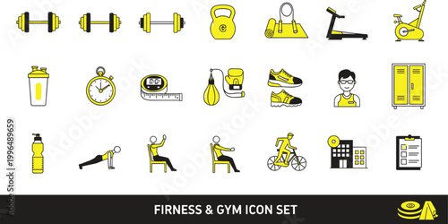 Fitness workout equipment and training colored icon collection featuring exercise activity healthy lifestyle sport gym tools vector icon set