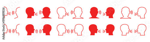 Set of red and white showing people talking and listening to isolated on transparent background
