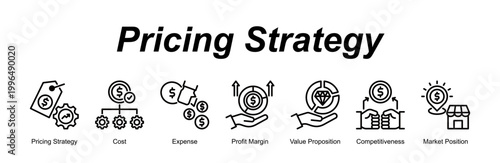 Pricing Strategy banner web icon vector illustration concept with an icon of Pricing Strategy, Cost, Expense, Profit Margin, Value Proposition, Competitiveness, Market Position 