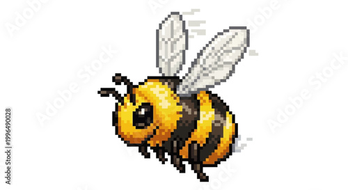 Pixel Art Bumblebee Flying Insect Illustration.