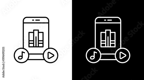 Media Library Outline White Icon Set Design