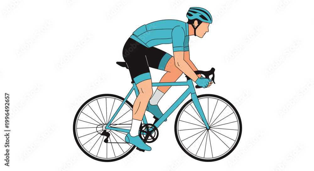Fototapeta premium Cyclist in blue riding bicycle illustration isolated on white background