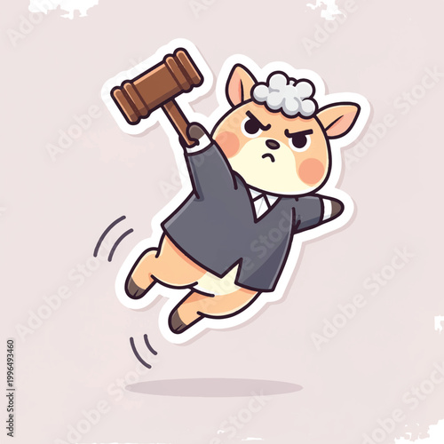 Cute cartoon judge animal character holding a gavel.