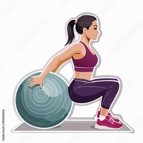 Woman doing squats with a fitness ball