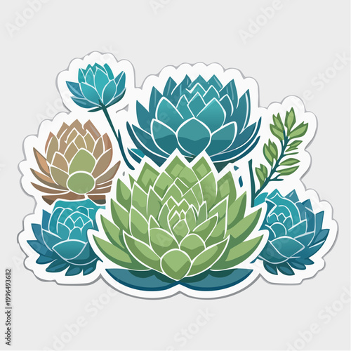 Stylized Illustration of Succulent Plants