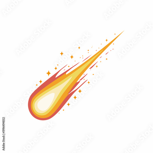 Stylized Meteorite with Fiery Tail and Stars