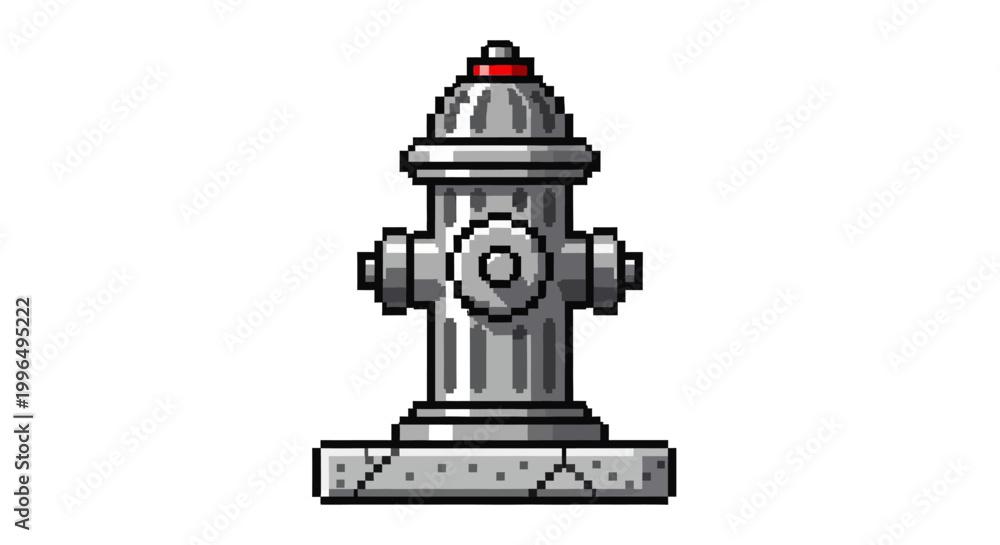 Fototapeta premium Pixel Art Fire Hydrant Icon Isolated White Background.