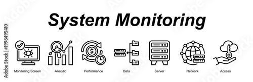 System Monitoring banner web icon vector illustration concept with an icon of Monitoring Screen, Analytic, Performance, Data, Server, Network, Access 