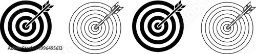 Target icons with arrows symbolizing accuracy goals and success, black and white