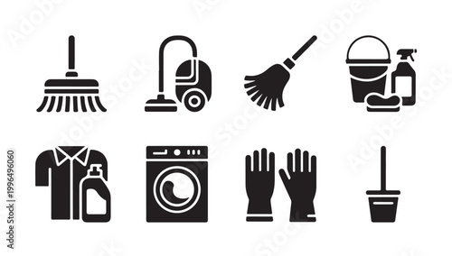 Cleanliness and hygiene icons set for home and laundry care services vector.