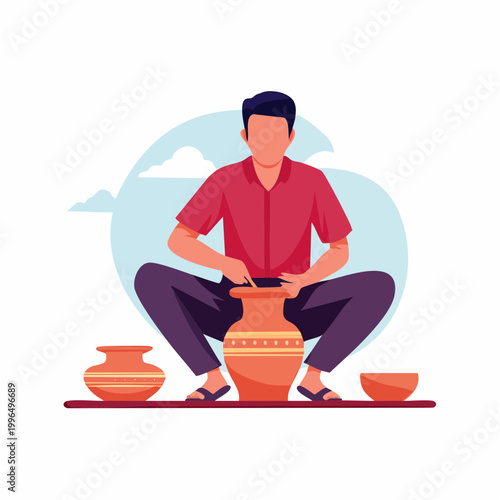 Potter shaping clay on a wheel