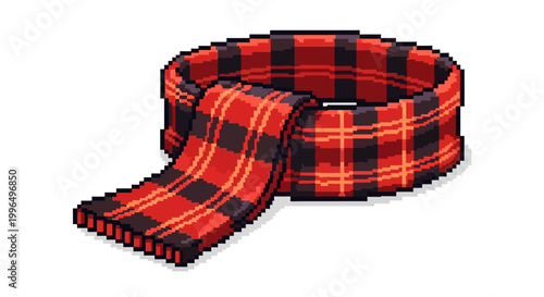 Pixel Art Red Plaid Scarf Icon.