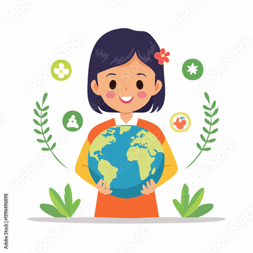 Child Holding Planet Earth, Symbolizing Environmental Care