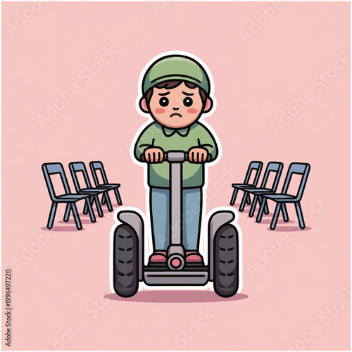 Sad Boy Riding Segway Personal Transporter.