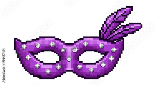 Purple Masquerade Mask with Feathers and Jewels.