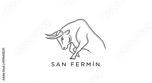 Minimalist Line Art Bull Silhouette - San Fermín Event Symbol
