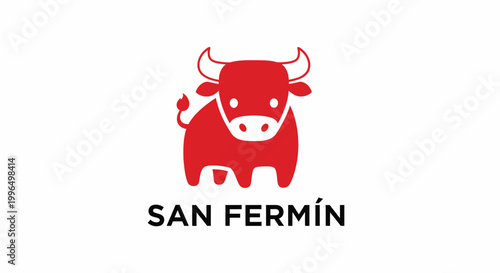 Red Stylized Bull Icon for San Fermín Festival with Text