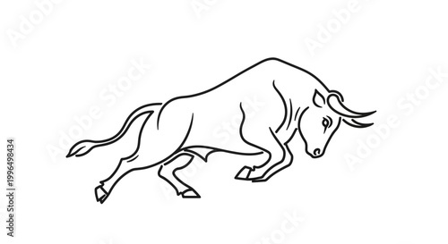 Powerful Bull Silhouette - Dynamic Line Art Illustration