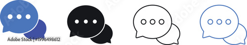 Communication Chat Bubble Icons: Blue, Black, Outline with Typing Dots.