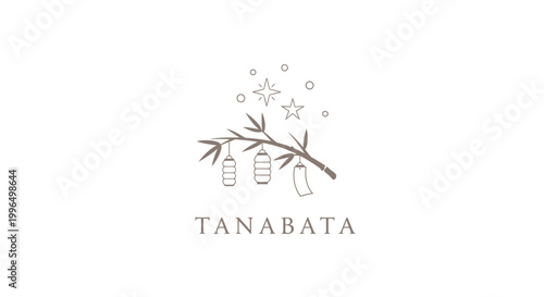 Tableau sur toile Tanabata Festival Japanese Bamboo Branch Star Lanterns Minimalist Design