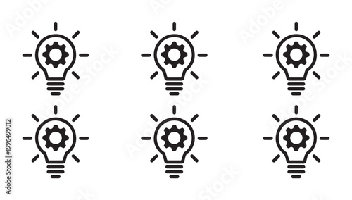 Innovative light bulb silhouettes with internal gears representing creative engineering ideas.