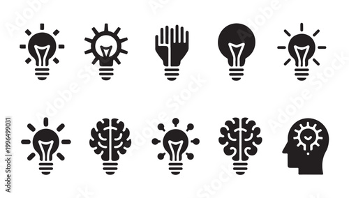 Innovative light bulb icons combined with brain and gear symbols for creative problem solving.