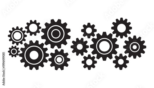 Set of mechanical gear wheel icons with various cogwheel sizes and configurations vector.