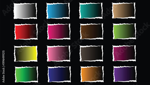 Vibrant gradient color blocks arranged in a 4x4 grid, each with unique hue transitions