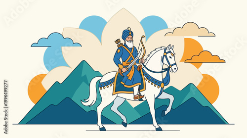 Guru Gobind Singh Jayanti Poster Sikh Festival Warrior Horse Vector Illustration