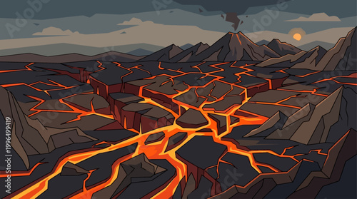 Volcanic Lava Surface Texture Fiery Cracks Earth Background Vector
