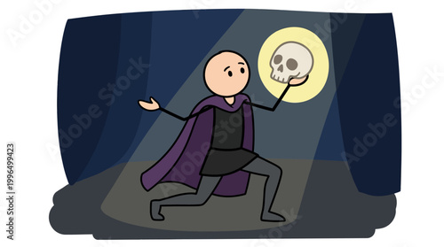 Hamlet Actor Holding Skull Dramatic Pose Shakespeare Concept Vector