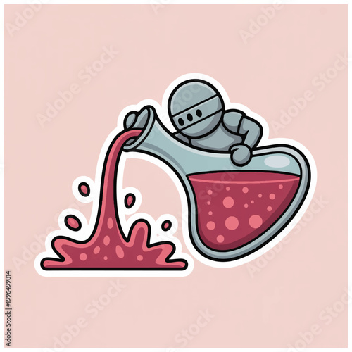 Cartoon Knight Character Pouring Red Potion From Flask.