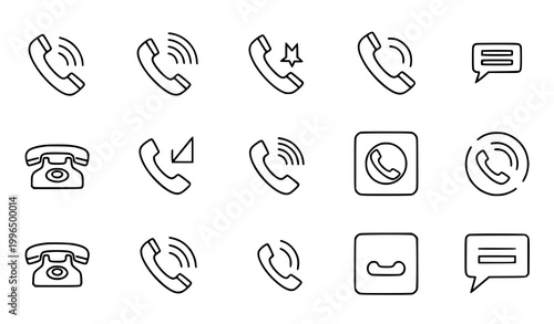 Phone call icons set vector thin line telephone handset incoming outgoing call symbols isolated white background