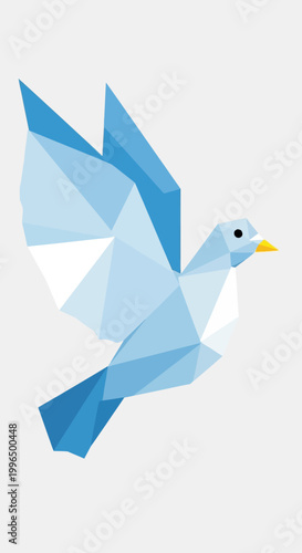 Geometric blue dove in flight.