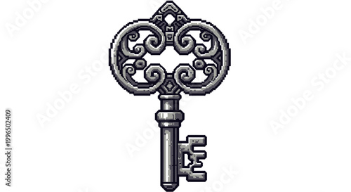 Antique Ornate Skeleton Key Detailed Illustration.