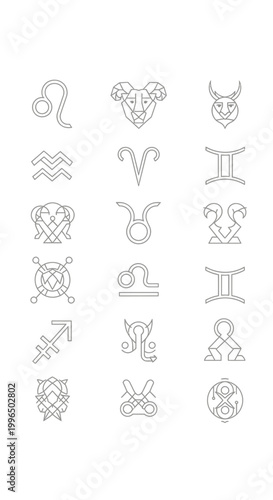 Zodiac signs in gray icons.