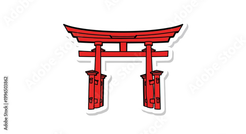 Vibrant Red Japanese Torii Gate Illustration, Traditional Shinto Shrine Entrance, Asian Culture Symbol