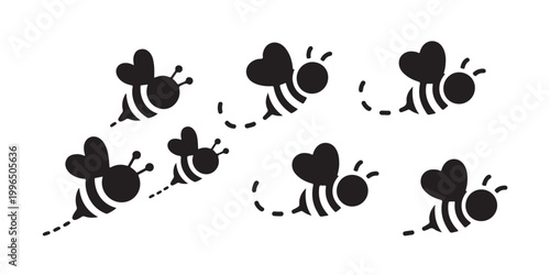 Flying bees cartoon vector. honey bee character group isolated on white background. bumblebee icon.