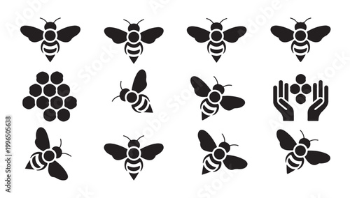 Bee set isolated. cute flying bumblebee collection. honey bees cartoon character for design.