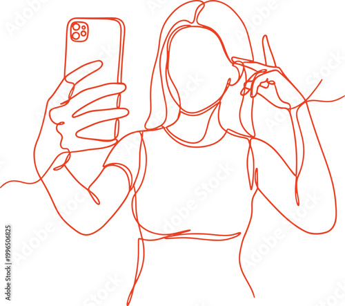 Young Woman Taking Selfie with Peace Sign – Social Media and Lifestyle Vector Illustration