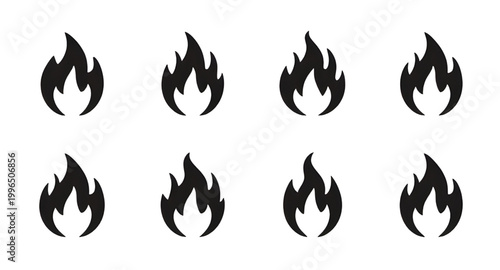 black flame icons, fire icon set, flame silhouettes, heat symbol icons, burning fire graphics, flame clipart set, fire element icons, minimalist flame design, energy symbol set, flame vector icons, fi