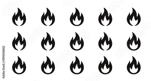 black flame icons, fire icon set, flame silhouettes, heat symbol icons, burning fire graphics, flame clipart set, fire element icons, minimalist flame design, energy symbol set, flame vector icons, fi