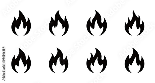 black flame icons, fire icon set, flame silhouettes, heat symbol icons, burning fire graphics, flame clipart set, fire element icons, minimalist flame design, energy symbol set, flame vector icons, fi
