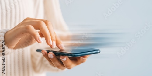 Woman Using Smartphone High Speed Internet Motion Blur Effect