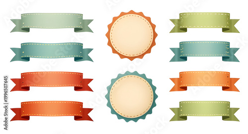 vintage ribbons, retro badges, award labels, decorative seals, classic emblems, vintage tags, ribbon banners, collectible badges, old style labels, ornamental ribbons, badge set, retro design elements