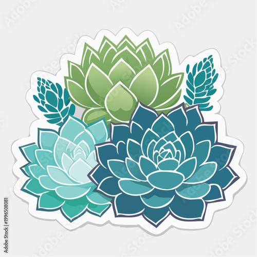 Illustration of Succulent Plants in Shades of Green and Blue