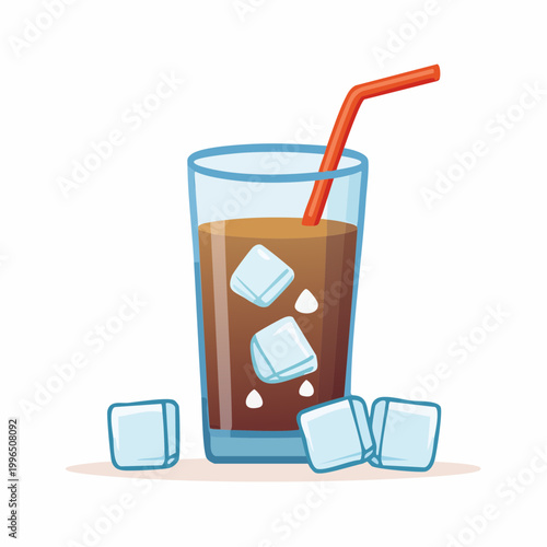 Iced Coffee Drink with Straw and Ice Cubes